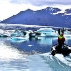 Boat on a glacier sea