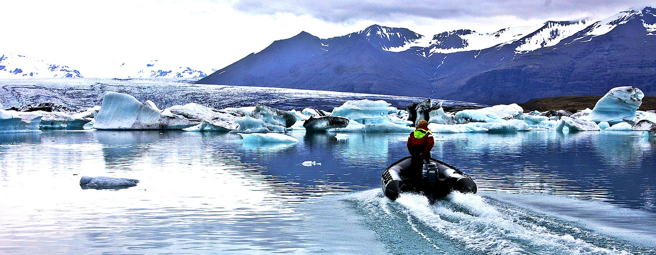 Boat on a glacier sea