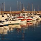 boats docked at sunset