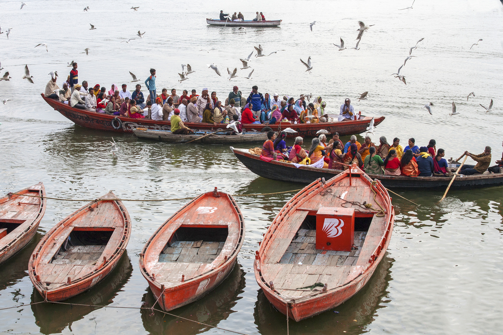 Boats,Pilgrims,birds