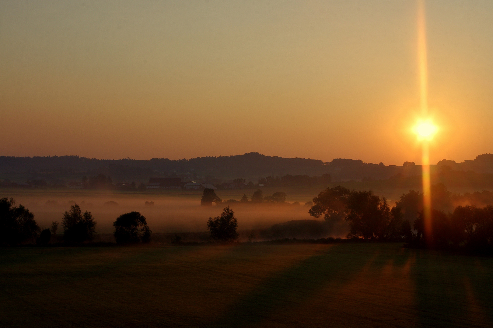 Bodennebel und lange Schatten