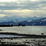 Bodensee mit Blick zum schweizer Ufer (Arbon) und das Vorarlgebirge