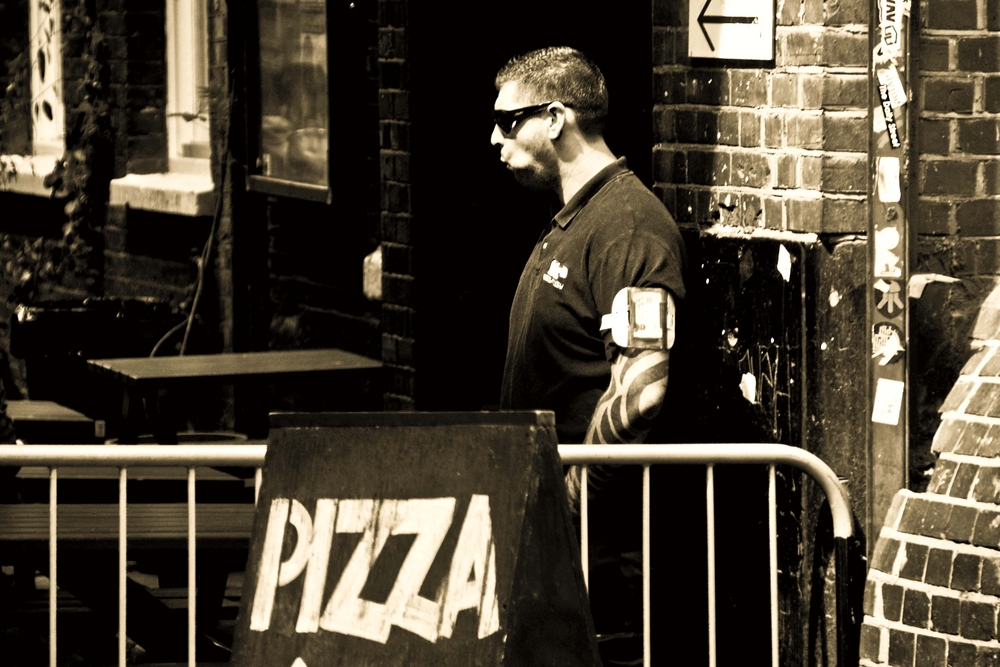 Bodyguard and Pizza Restaurant Brick Lane