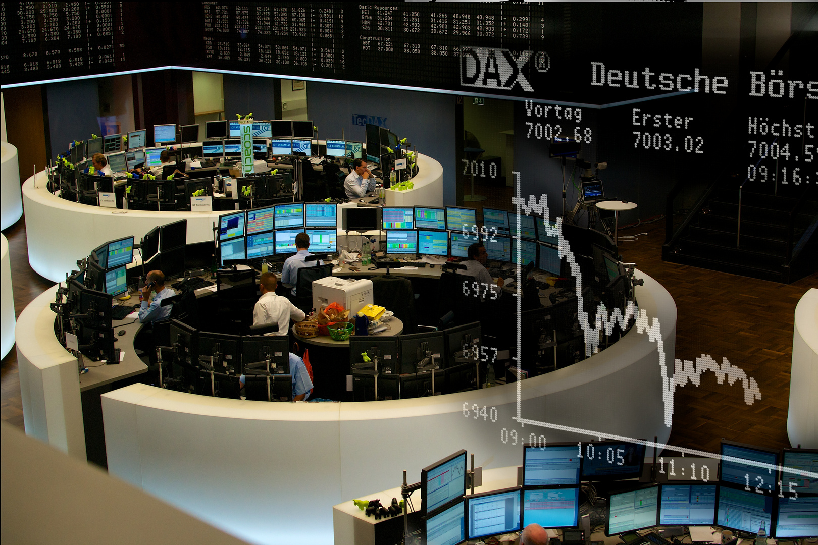 Börse mit eingeblendeter DAX-Tafel