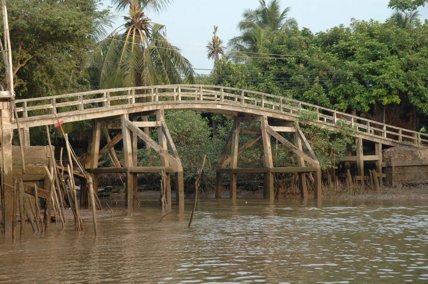 Bogenbrücke über einen Seitenarm des Mekong im Mekongdelta
