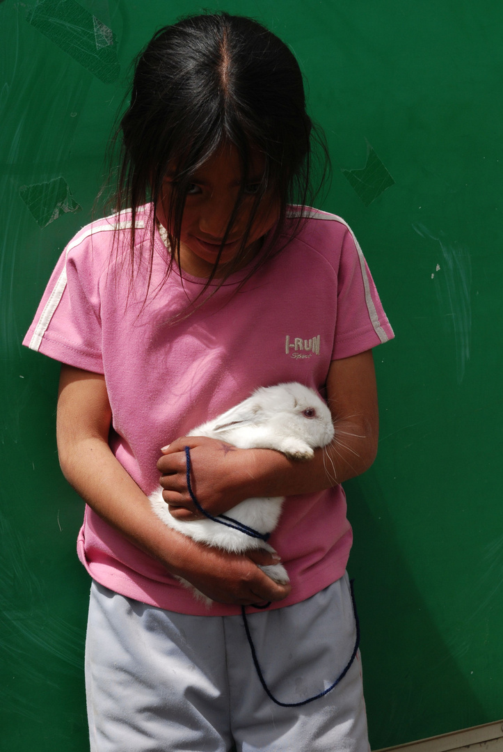 Bolivian with her rabbit