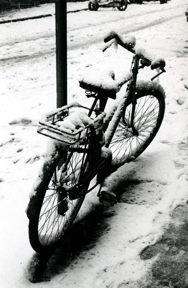 Bologna: Bicicletta senza studente sotto la neve