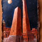 bologna le due torri e la luna bassorilievo policromo