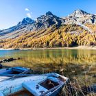 Boote am herbstlichen Silser See, Oberengadin