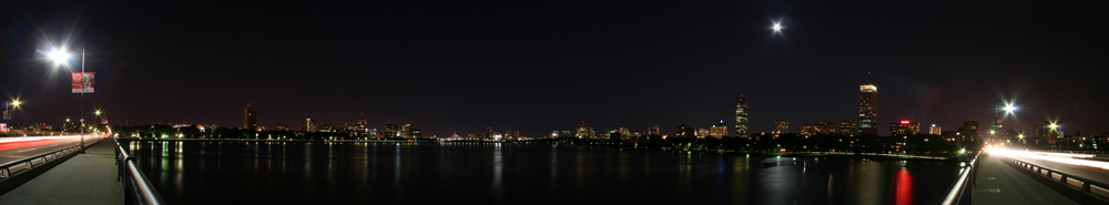 Boston At Night - Panoramic View From Mass Ave Bridge