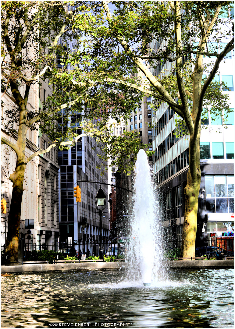 Bowling Green Fountain + Lower Broadway, Autumn Afternoon