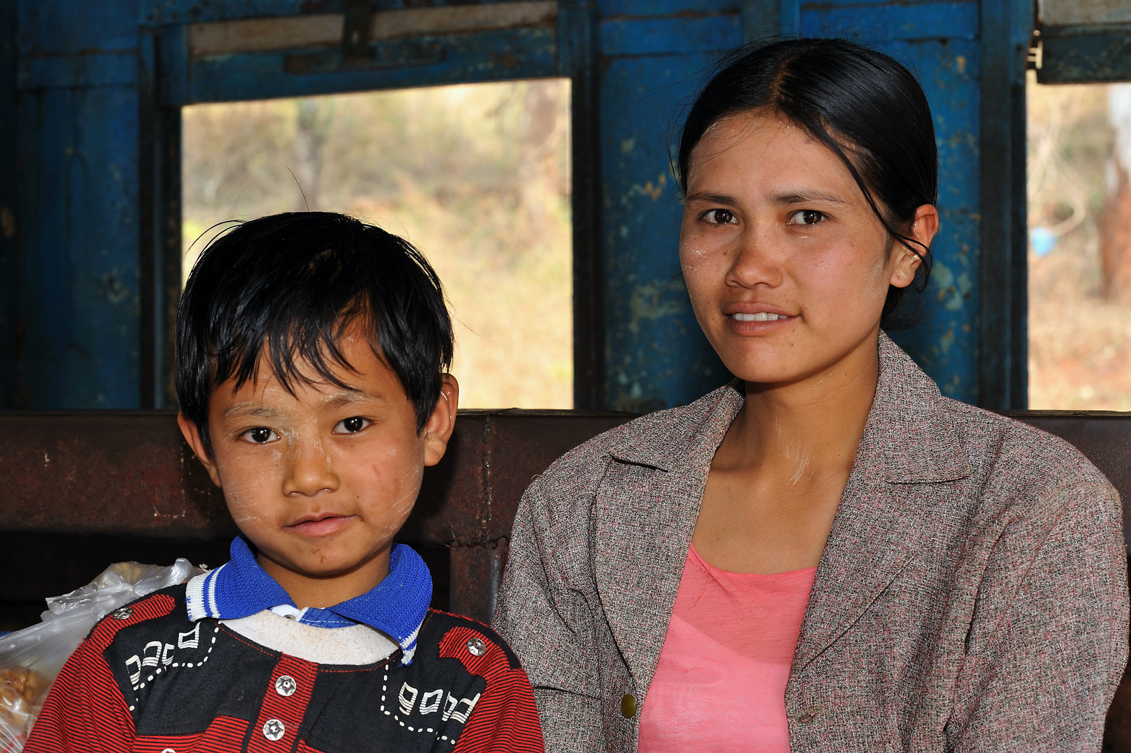 Boy and his Mother in the Train b