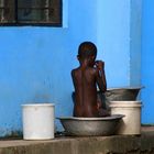 Boy and the blue wall