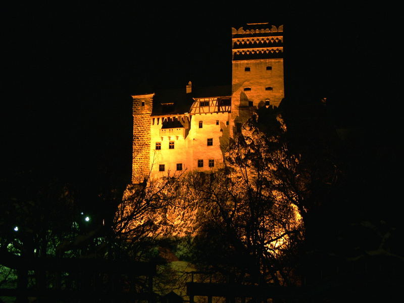 bran castle in the night