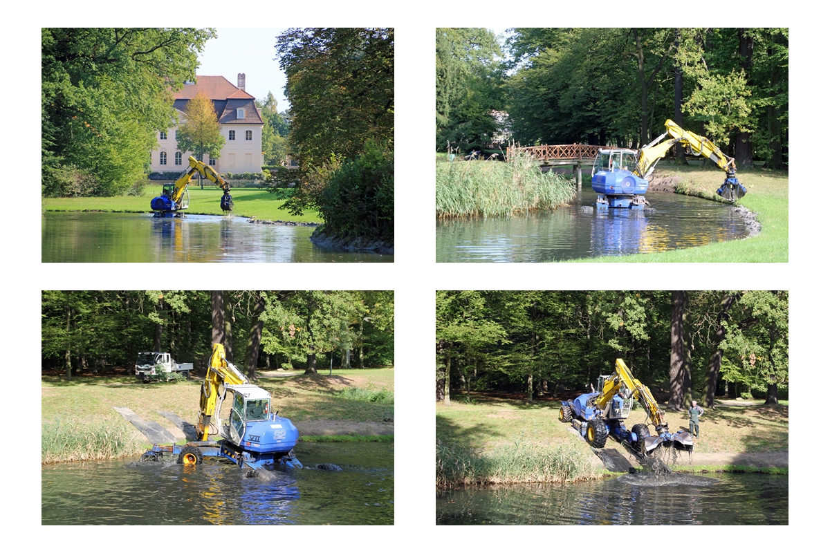 Branitzer Park bei Cottbus: Baggerarbeiten im Schilfsee