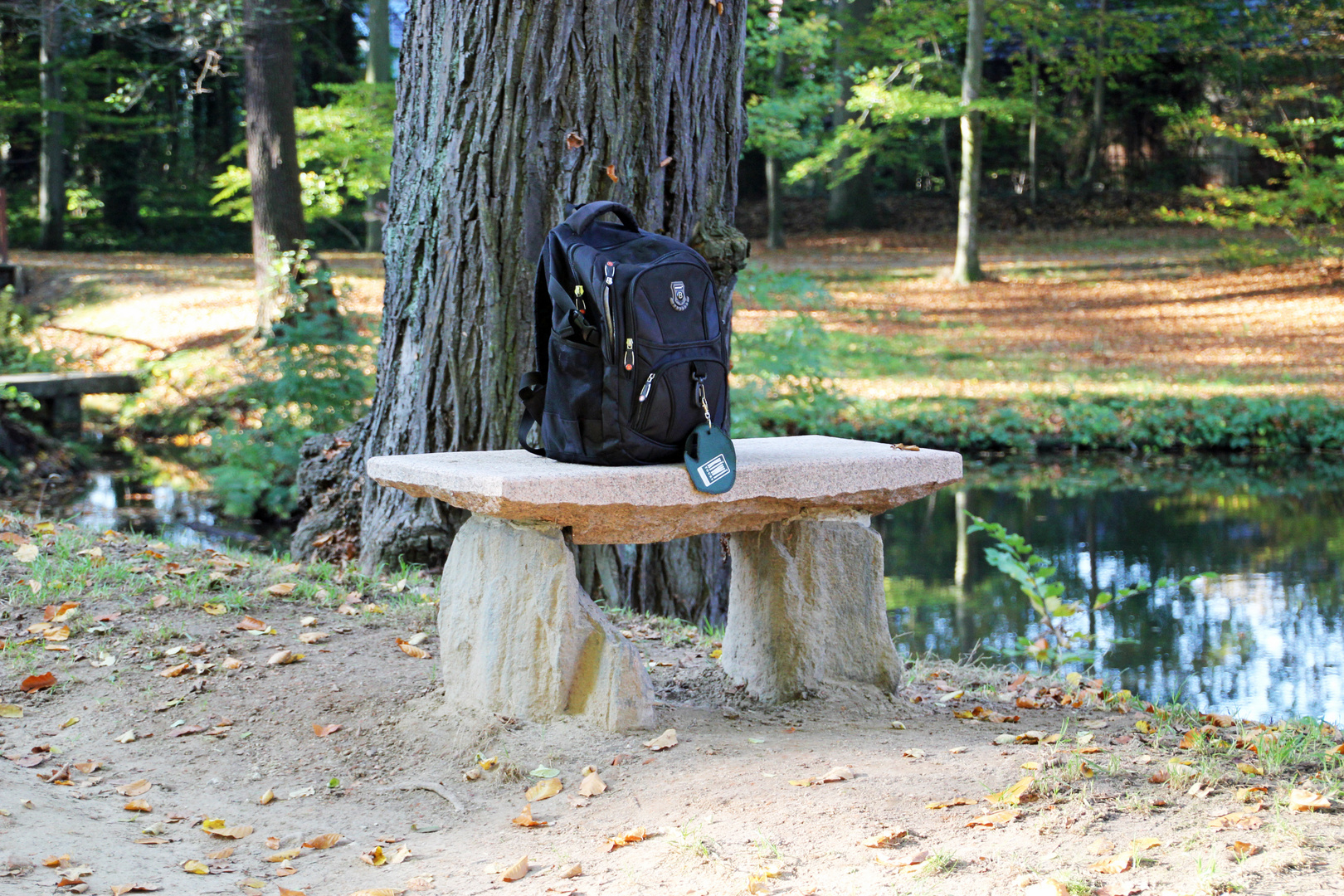 Branitzer Park bei Cottbus: Steinbank