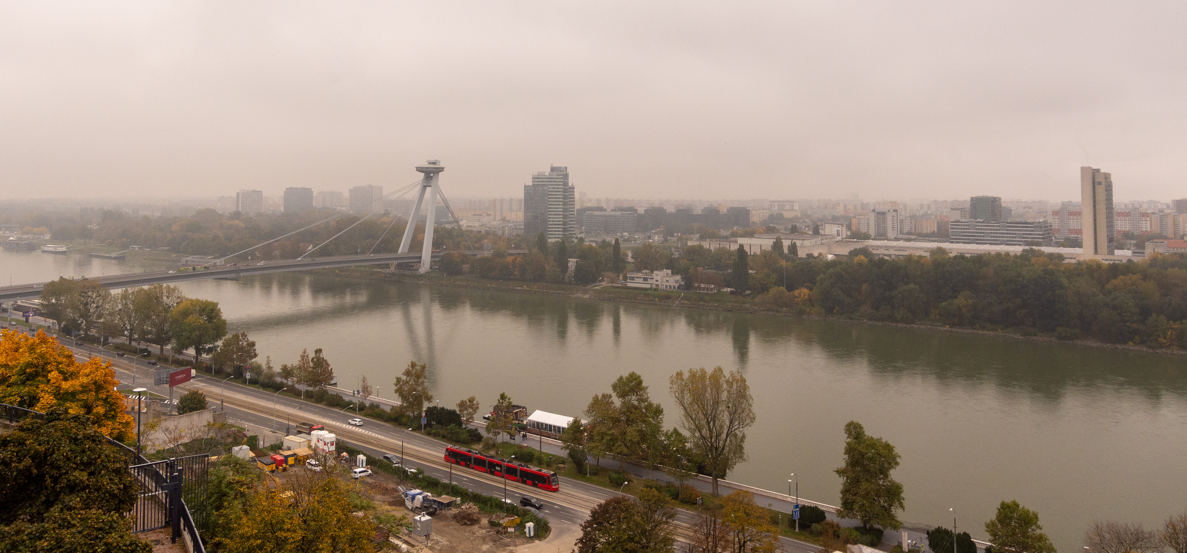 Bratislava - View from Bratislavsky Hrad on Donau River & Most SNP - 01