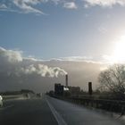 Bremerhaven, Wolken und Dampf im Winter