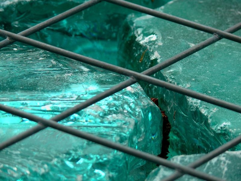 bricks of glass in a cage, detail