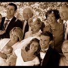 Brides family in sepia.