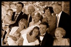 Brides family in sepia.