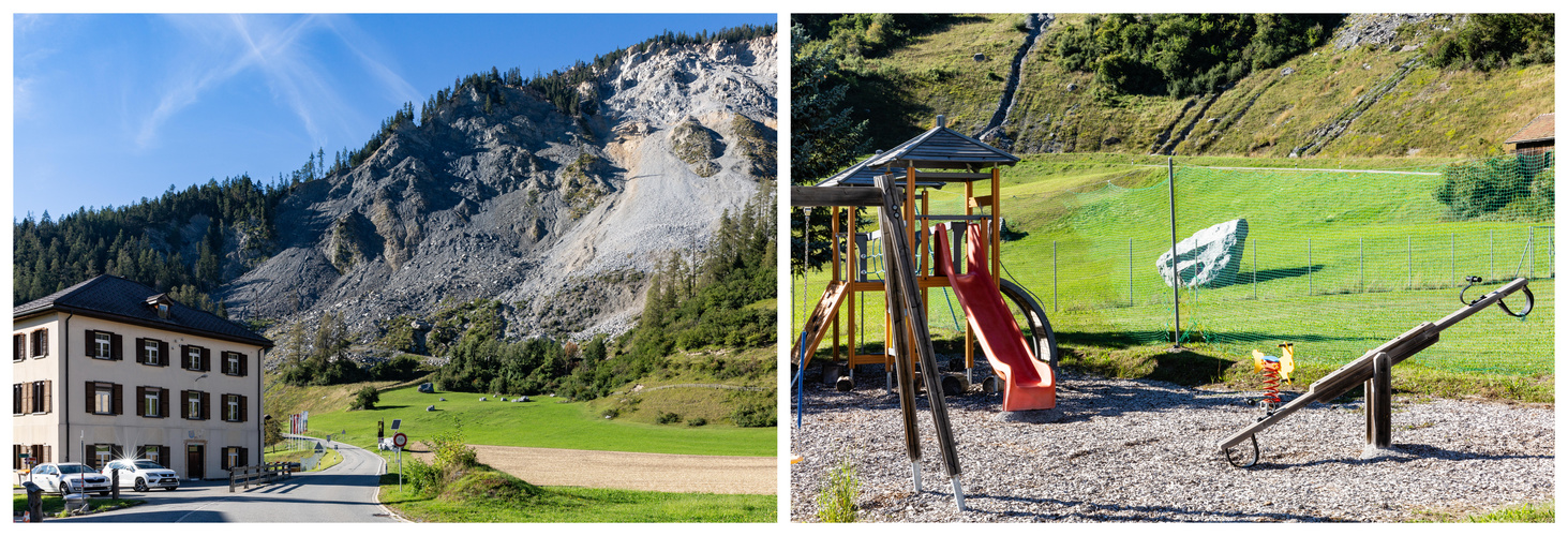 Brienz / Brinzauls GR: Schulhaus und Spielplatz in der Gefahrenzone