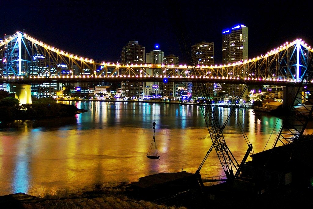 brisbane city with night lights