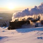 Brockenbahn im Sonnenuntergang