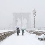 Brooklyn Bridge during heavy snowstorm