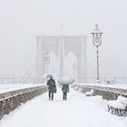 Brooklyn Bridge during heavy snowstorm