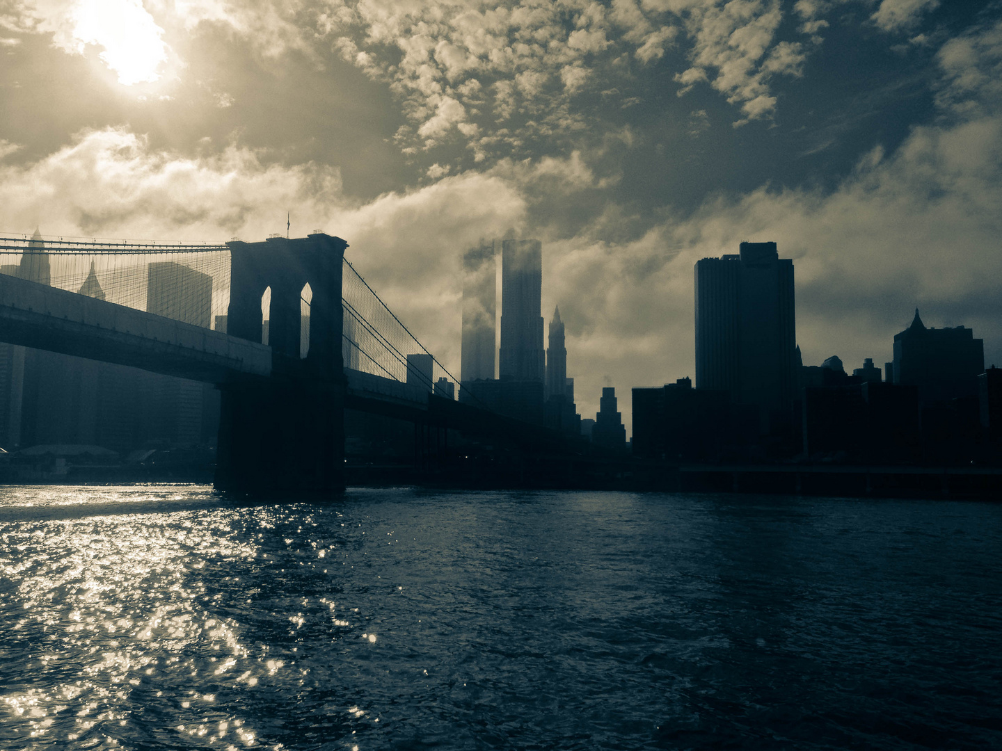 Brooklyn Bridge New York City bright and dark