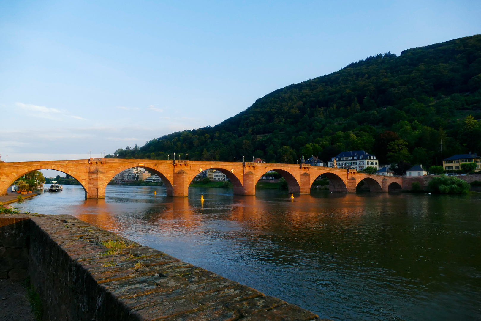 Brücke in Heidelberg spiegelt sich im Neckar