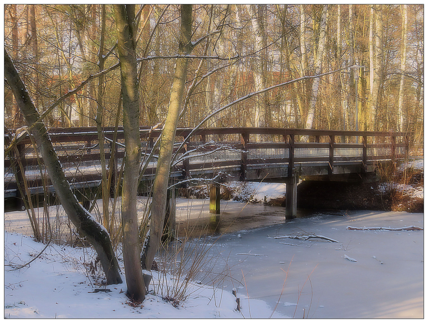 Brücke über den winterlichen See