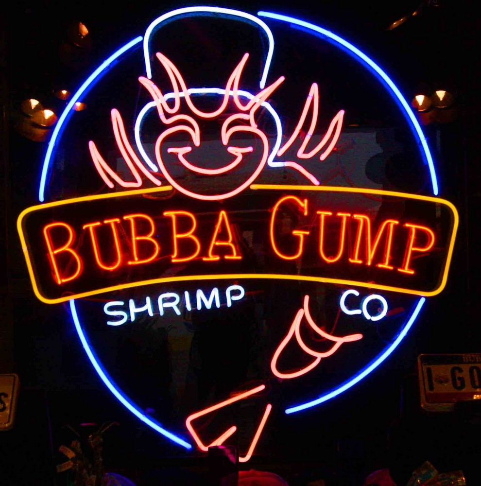 Bubba Gump sign on Santa Monica Restaurant in Los Angeles, CA