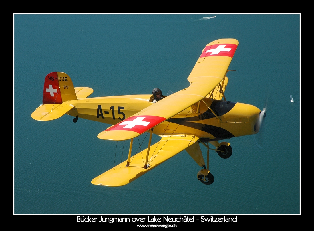 Bücker Jungmann over Lake Neuchâtel - Switzerland