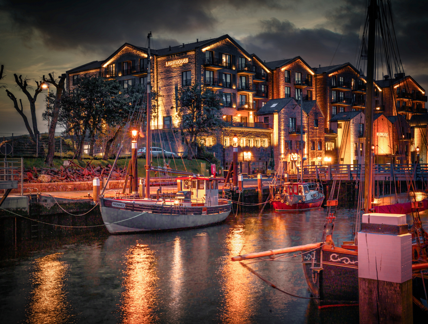 Büsum Museumshafen bei Nacht 