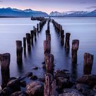 Buhnen an der Küste vor Puerto Natales in Patagonien