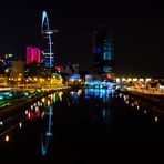 Building shape on river night, HCMC, Vietnam