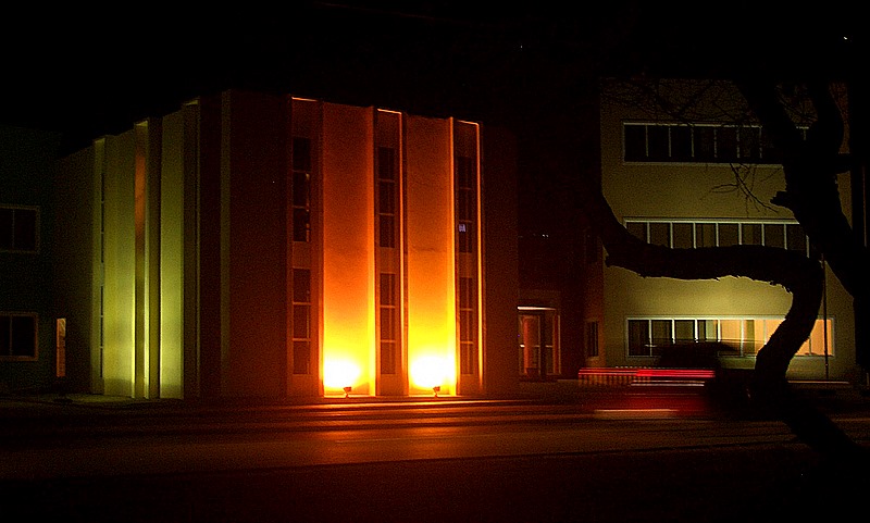 Building with light in the evening .