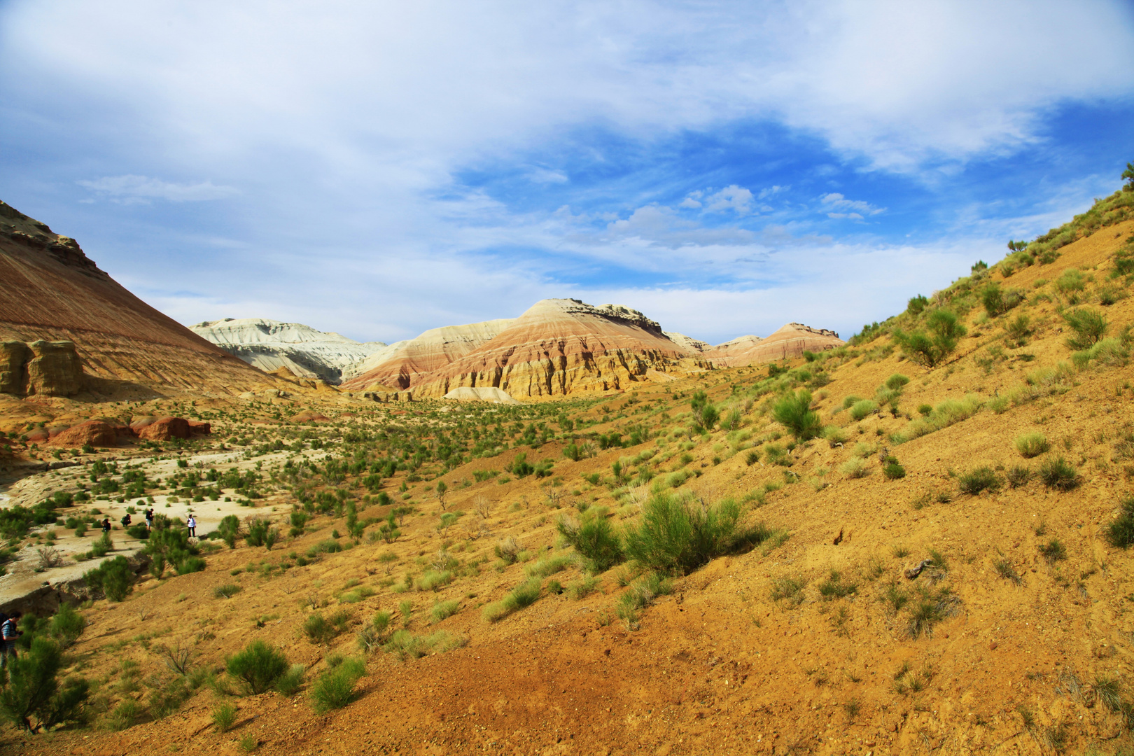 Bunte-berge in Kasachstan Landschaft  Nationalpark Altyn Emel Tahl bunte Berge Stepensträucher