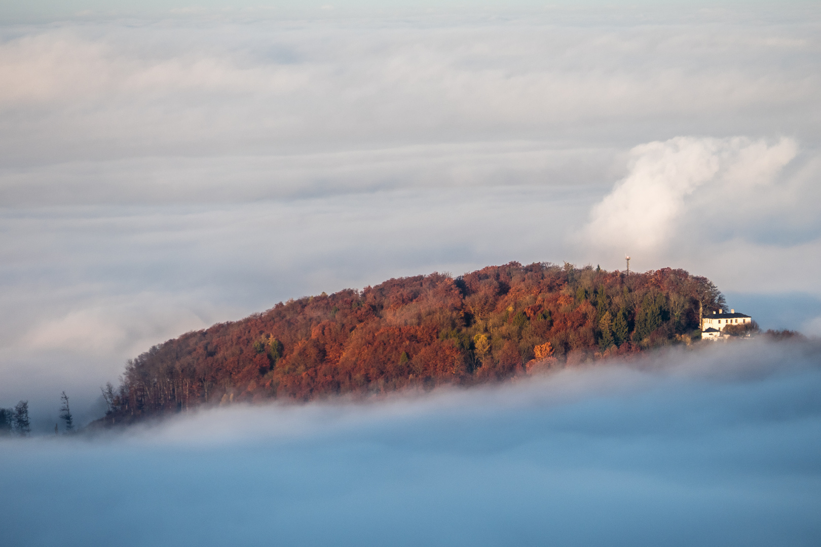 Bunte Insel im Nebelmeer