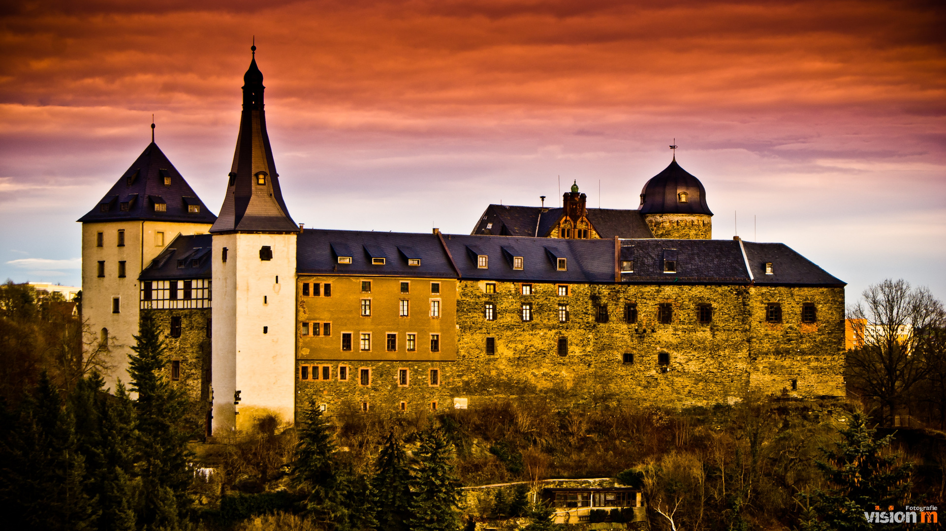 Burg Mylau kurz vor dem Sonnenuntergang