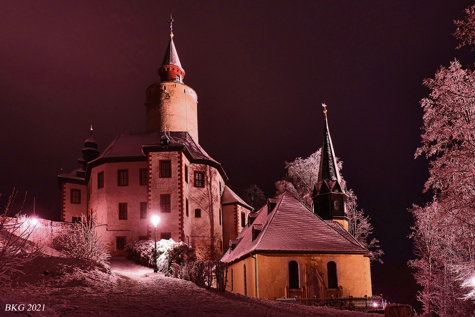 Burg Posterstein am Winterabend 