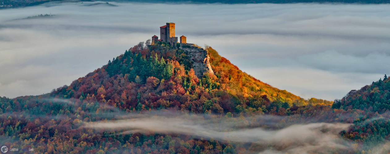 Burg Trifels im Nebel - Rehbergturm