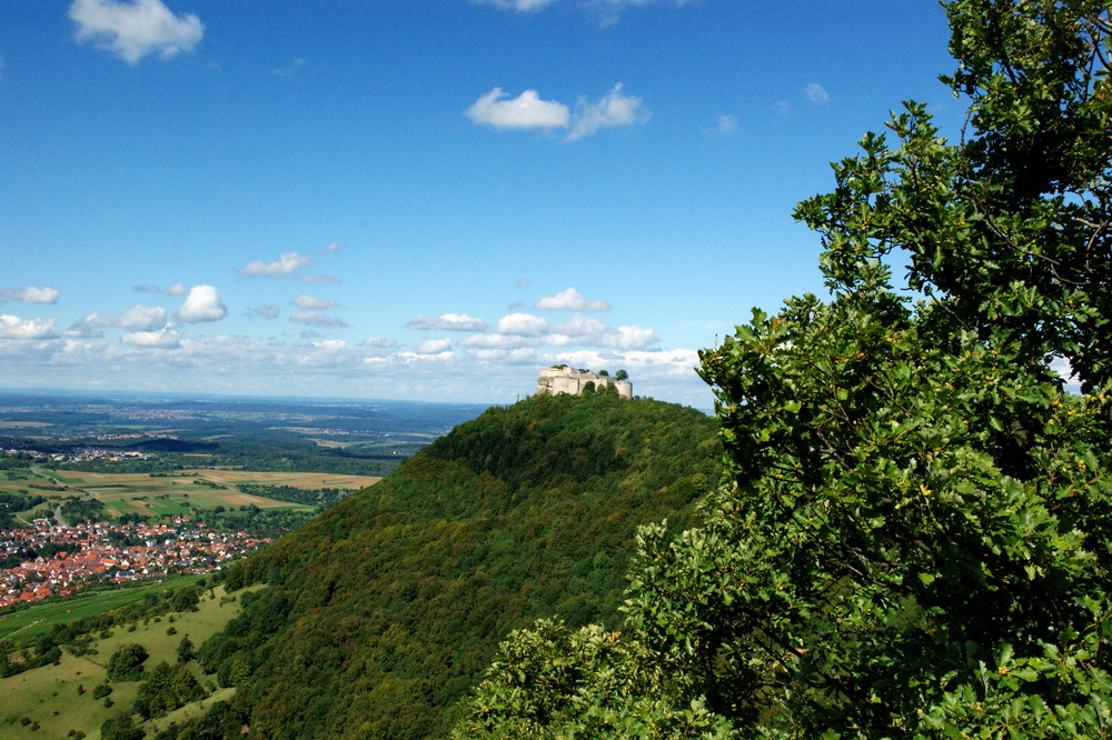 Burg von der Neuffener Alb (etwa auf gleicher Höhe)