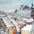 Burghausen im Schnee - Aquarell