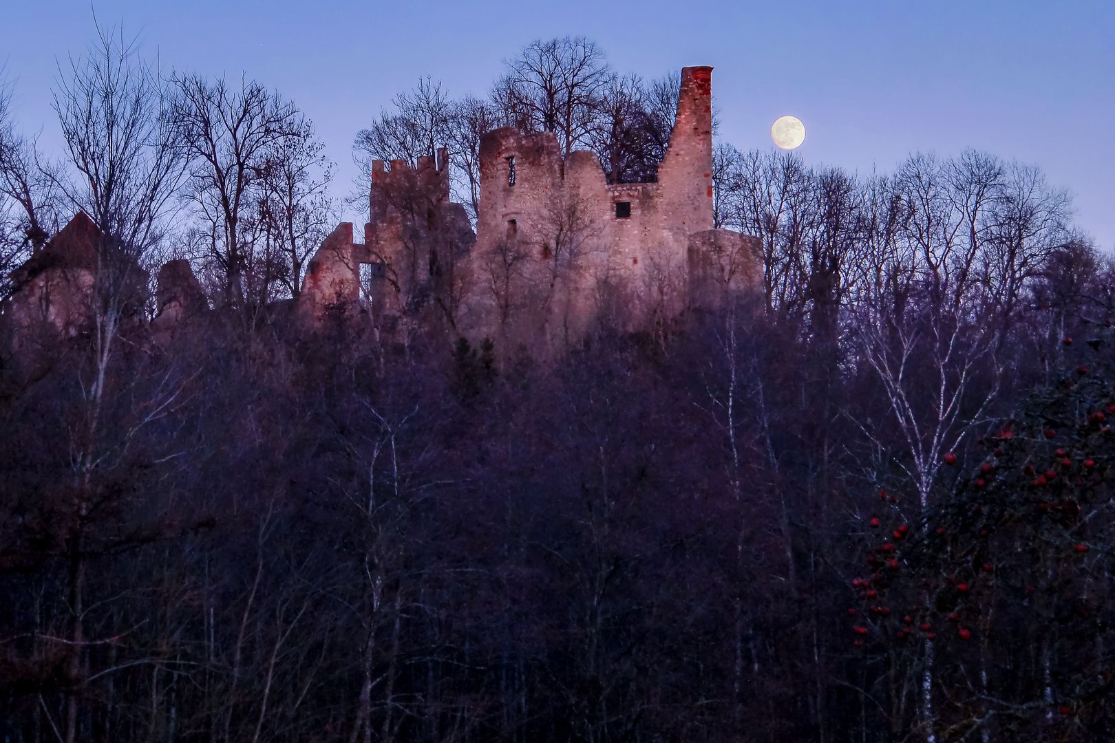 Burgruine Hornstein mit Supermond am 19.2.19