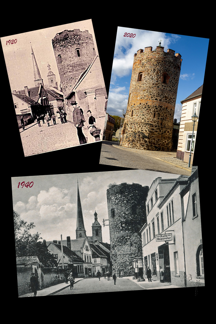 Burg/SA - Berliner Torturm - Ansicht 1920, 1940 und 2020