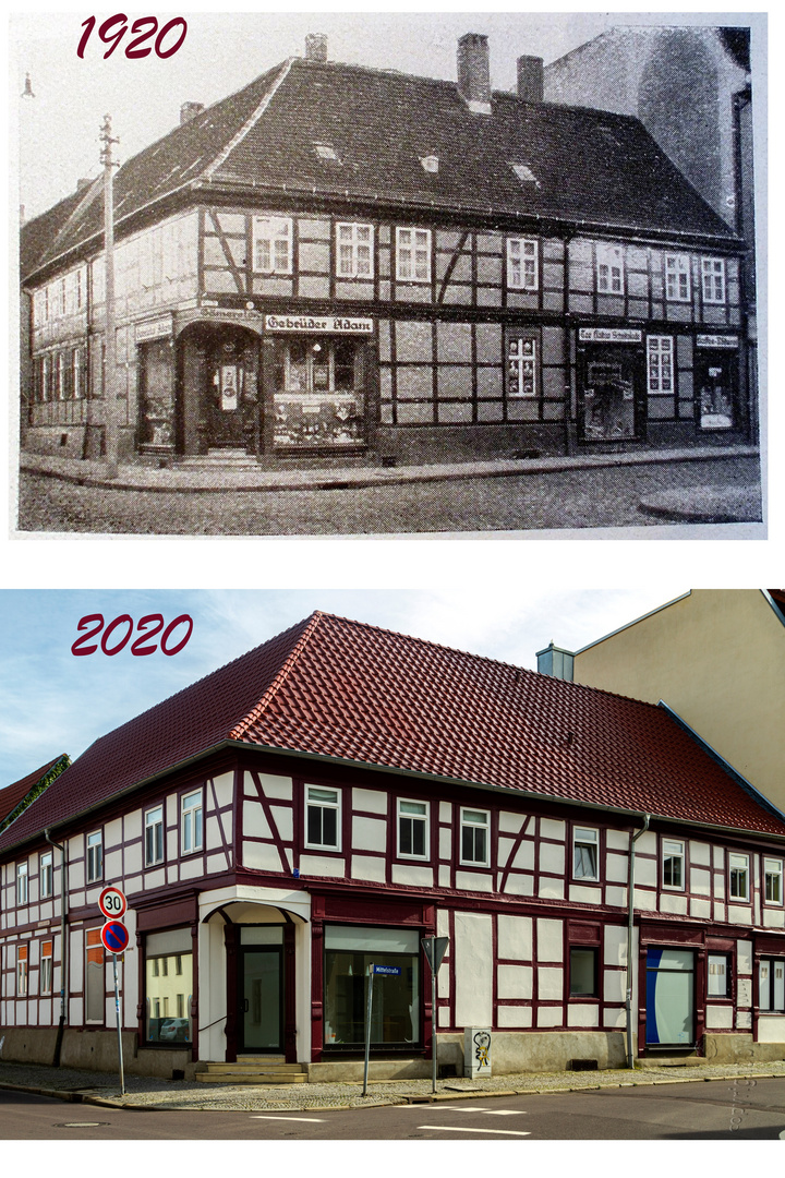 Burg/SA - Brüderstr./Mittelstr, - Ansicht 1920 und 100 Jahre später