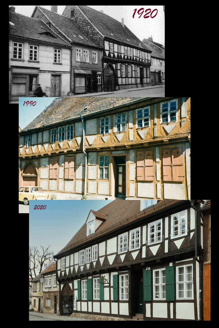 Burg/SA - das älteste Haus der Stadt (erbaut 1589) - Ansicht 1920,1990 und 2020